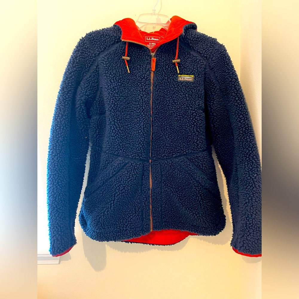Classic L.L. Bean Navy and Red Sherpa Jacket